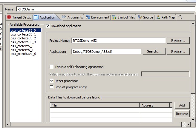 64-bit ARM Cortex-A53 RTOS application tab