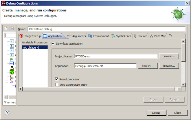 Kintex FPGA MicroBlaze RTOS application tab