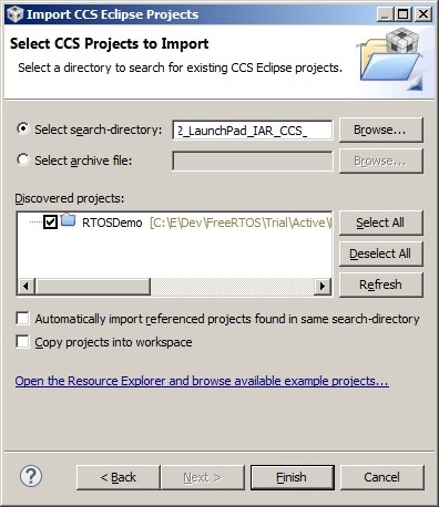 Selecting the RTOS source code when importing into Eclipse CDT