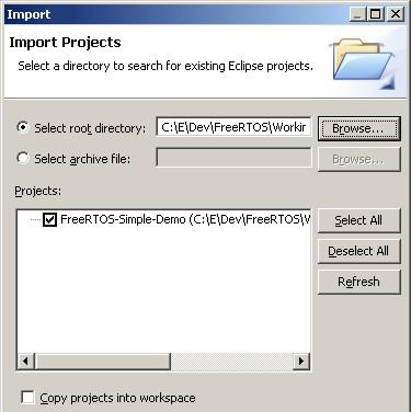 Selecting the ARM Cortex-M4 RTOSDemo for importing into Tasking Eclipse